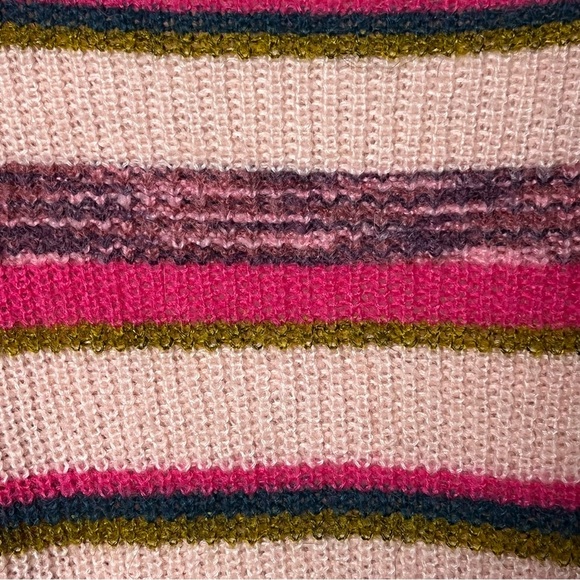 Sundance | Pink Green Striped Wool Blend V-Neck Sweater, Large - Picture 4 of 9